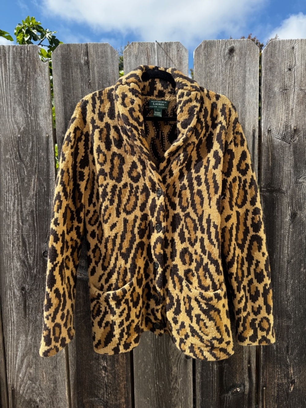 Lauren Ralph Lauren Leopard Knit Shawl Collar Jacket - Yellow, Brown